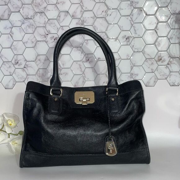 Elegant Cole Haan Valise Kendra Black Leather Satchel Handbag - Picture 1 of 13